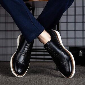 NEW! Men's Oxford Shoes, Dress Shoes Lace-up Wingtip Brogue Shoe-BLACK